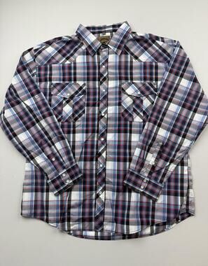 Coevals Club Shirt Mens 2XL Blue Plaid Long Sleeve Western Snap Casual